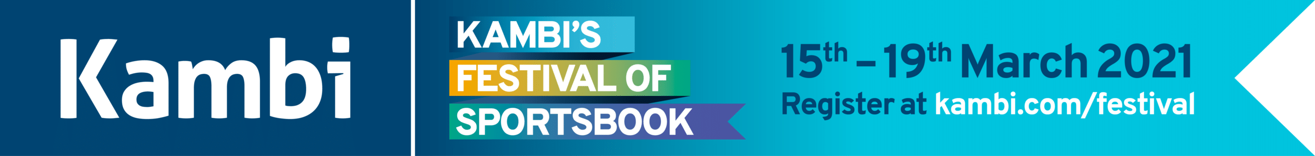 Kambi's Festival of Sportsbook banner featuring the date 15th-19th March 2021 with the call to action 'Register at Kambi'